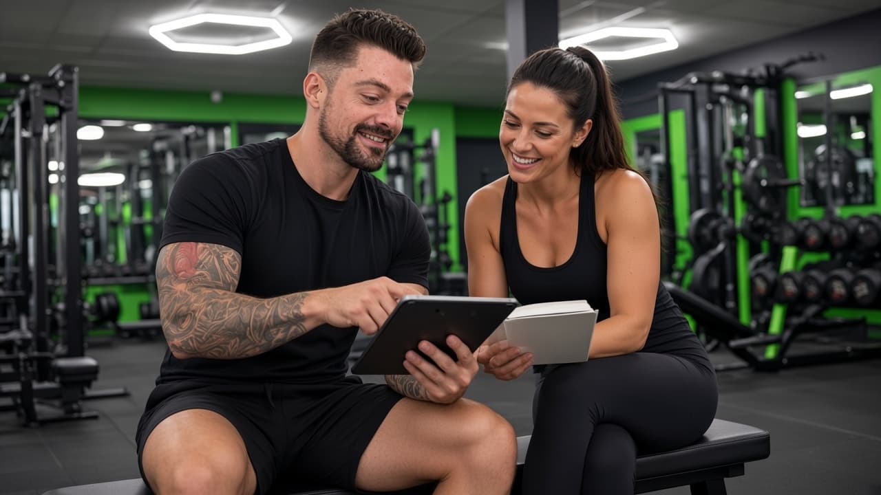 Declan planning goals and habits with a client on a tablet